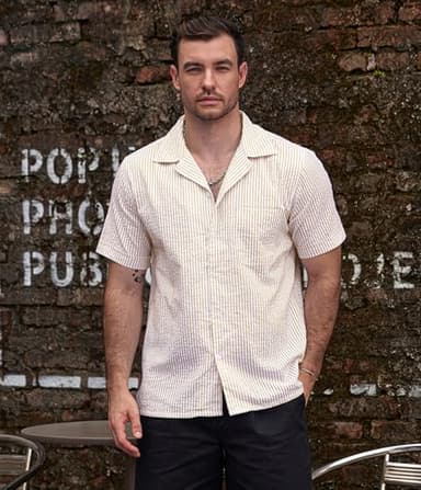 VATPAVE Mens Striped Summer Shirt Casual Button Down Short Sleeve Beach Shirts Cotton Linen Shirts for Men X-Large Khaki - Image 2