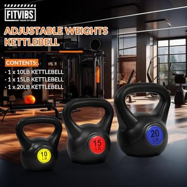 Fitvids Kettlebell Sets 3 Piece Strength Training KettleBells Weight Set 10lb, 15lb, 20lb Kettle Bell - Image 2
