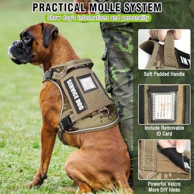 MOOGROU Tactical Dog Harness and Leash Set for Large Dogs,Heavy Duty No Pull Service Dog Vest and 10 Patches with Dog Seat Belt,Reflective Adjustable Pet Harness for Training Walking Hiking Camo L - Image 3