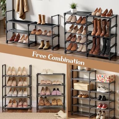 VOFirst Shoe Rack Storage Shelf Stand Cabinet, 9 Tier Shoe Organizer for Closet Entryway Holds 50-55 Pairs Stackable Space Saving Storage Freestanding Shelf with Hooks - Image 5