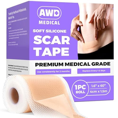 AWD Silicone Scar Sheets for Surgical Scars - Seamless Medical Grade Silicone Scar Tape for C Section, Tummy Tuck Tape - Silicone Skin Patches After Surgery Must Haves (1.6" x 60" Seamless Roll) - Image 1