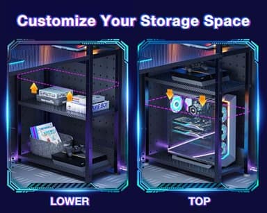 ODK Reversible Gaming Desk LED Lights, 40 Inch Computer Desk with Storage Shelves & Monitor Stand, Study Table for Home Office, Small Space Bedroom, Carbon Fiber Black - Image 6