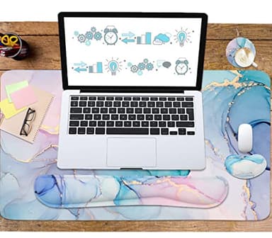 Ergonomic Large Mouse Pad and Keyboard Wrist Rest, Desk Pad for Keyboard and Mouse, 4-in-1 Large Gaming Mouse Pad with Wrist Support - Blue Marble - Image 6