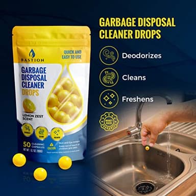 Bastion Garbage Disposal Cleaner and Deodorizer Drops- [[50-Count]] Lemon Zest Scented Kitchen Sink Freshener Pods & Drain Odor Eliminator Disposer Care Balls - Image 4