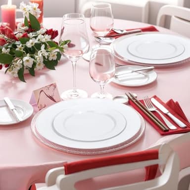 FLOWERCAT 200PCS White Plastic Plates Disposable Plates for Party - Heavy Duty Plastic Plates - 100 10" Dinner Plates and 100 7" Salad Plates for Weddings, Easter Parties and Events - Image 8