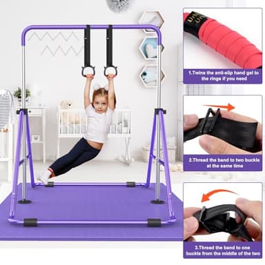 RINREA Gymnastic Bars for Kids with Adjustable Height, Folding Gymnastic Training Kip Bar, Expandable Horizontal Bar for Home - Image 5