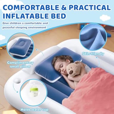 Deeteck Inflatable Toddler Travel Bed - 60 Inches Portable Toddler Bed for Travel with Safety Sides - Cozy Kids Air Mattress Set with High-Speed Pump & Carry Case - Lightweight & Easy to Inflate -Blue - Image 5