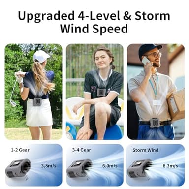Socool 14500mAh Portable Waist Fan Clip on Belt 360 Rotation Wearable Rechargeable Personal Shirt Fan, 67H Cooling 5-Speed Battery Operated with Light, Neck Fan Hands-Free for Outdoor Jobsite Camping - Image 4