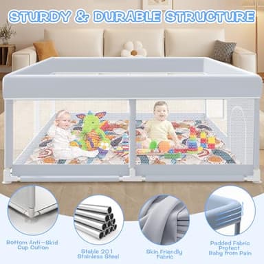 XVISHX Baby Playpen with Mat, 65 x 50 Inch Play Pen Playards, Playpen for Babies and Toddlers, Baby Playard for Indoor & Outdoor Active Center Game Fence, Skin-Friendly Fabric and Soft Breathable Mesh - Image 8