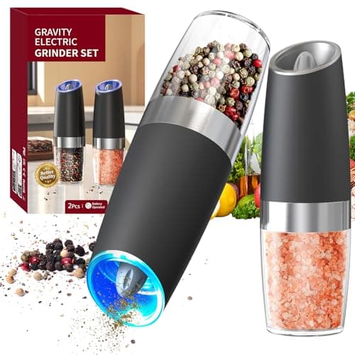 CIRCLE JOY Gravity Electric Salt and Pepper Grinder Set Automatic Salt and Pepper Grinder Set with LED Light, Battery Operated, Adjustable Coarseness, Large Capacity, for Home Kitchen BBQ - Image 1