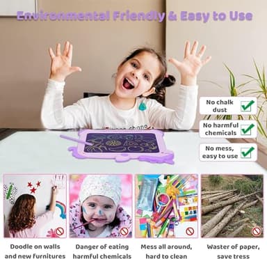 Kikapabi LCD Writing Tablet for Kids, Unicorn Toys Gifts for 3 4 5 6 7 Year Old Girls, Colorful Drawing Doodle Board, Toddler Educational Travel Toys Christmas Birthday Purple - Image 5