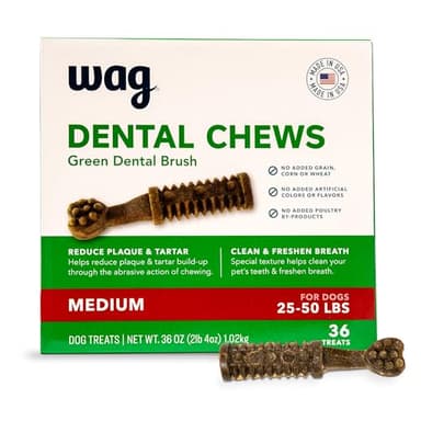 Amazon Brand - Wag Dental Dog Treats to Help Clean Teeth & Freshen Breath - Medium, Unflavored, 36 Count (Pack of 1) - Image 1