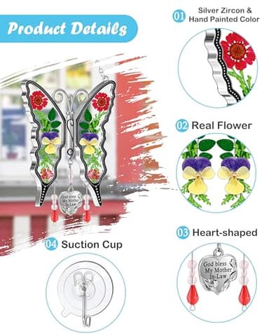 KY&BOSAM Gifts for Mom Suncatcher Butterfly God Bless My Mother-in-Law Gifts Mothers Day Stained Glass Sun Catcher Hanging Wind Chime Ornament for Window Gift for Women Valentine`s Birthday Christmas - Image 8