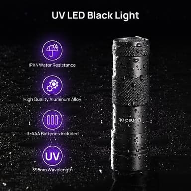 UV Flashlight Black Light, Consciot 12 LED 395nm Ultraviolet Blacklight, Portable Mini Torch Light Pet Urine Detector for Dog/Cat Urine, Dry Stains, Bed Bug, Matching with Pet Odor Eliminator - Image 3