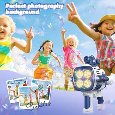 Automatic Refill Bubble Machine Gun - Rechargeable Bazooka Bubble Gun for Kids with Colorful Lights, Electric Rocket Bubble Blaster Shooter Toys for Outdoor Wedding Birthday Party Boys Gifts, Blue - Image 6