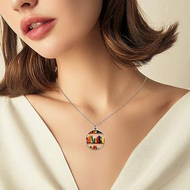 Graduation Gift Bookcase Necklace Hand-made Acrylic Book Lover Necklace Graduation Teachers Day Appreciation Back to School Gifts (Round) - Image 2