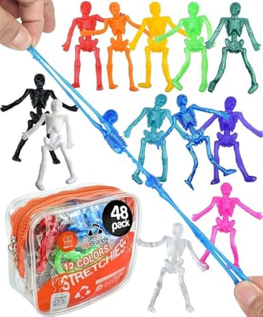 UpBrands Halloween Party Favors - 48 Stretchy Skeleton Toys – Non-Candy Goodie Bag Stuffers, Scary Mini Skeleton for Kids Ages 3+, Trick-or-Treat Supplies - Image 1