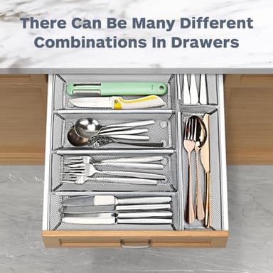 Smgmg Silverware Drawer Organizer, Cutlery Drawer Organizer, 6 Pack Utensil Drawer Organizer, Kitchen Utensils, Flatware Organizer with Interlocking Arm (9.6 * 3 * 2 inch, Grey) - Image 5