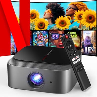 [2025 Netflix-Licensed | 386+ Built-in Apps] DBPOWER E2 Smart Projector with WiFi and Bluetooth, Mini Projector 4K Support with Netflix, Youtube, Disney+, Hulu, Max, Crunchyroll w Portable Case - Image 1