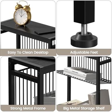 Homedawn End Table for Small Space, 3-Tier Narrow Side Table with Magazine Holder, Nightstand, Skinny Snack Couch Table in Living Room, Bedroom Study and Balcony (Black) - Image 7