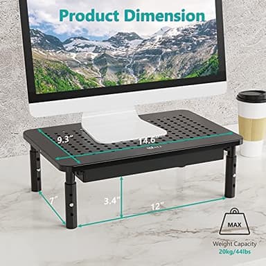 WALI Dual Monitor Stand with Storage, Desk Monitor Riser 3 Height Adjustable, Laptop Riser with Airflow Vents, Desk Organizer for Computer, Laptop, Printer, Notebook (STT003D-2B), 2 Pack, Black - Image 2