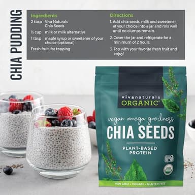 Viva Naturals Organic Chia Seeds 1 LBs - Plant-Based Omega-3 and Vegan Protein, Non-GMO Chia Seeds Organic Perfect for Smoothies, Salads and Chia Seed Pudding, Black Chia Seeds Bulk - Image 6