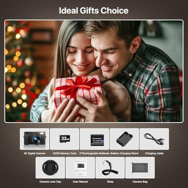 4K Digital Camera for Photography - Autofocus 48MP Vlogging Camera for YouTube with 3'' 180°Flip Screen - 16X Digital Zoom, Anti-Shake Camera for Vlogging with SD Card, 2 Batteries & Charging Stand - Image 7