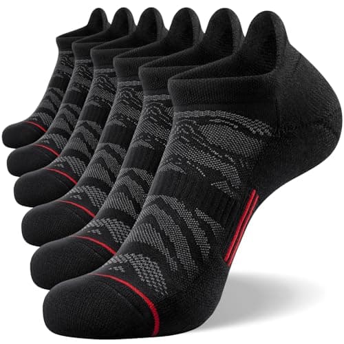 FITRELL 6 Pack Men's Ankle Running Socks Low Cut Cushioned No Show Athletic Sports, Shoe Size 9-12, Black+Red - Image 1