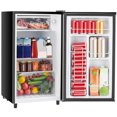 Sweetcrispy 3.2 Cu.Ft Mini Fridge with Freezer Small Refrigerator Single Door Adjustable Thermostat Energy-efficient Low Noise, Compact Fridge for Bedroom, Office, Dorm (Silver Door) - Image 1