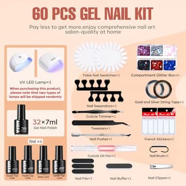 MEFA 60 Pcs Gel Nail Polish Kit with U V Light, 32 Colors All Seasons Nude Gel Nail Polish Set with Base and Matte/Glossy Glitter Top Coat Nail Art DIY Decorations Manicure Tools Gifts for Women - Image 7