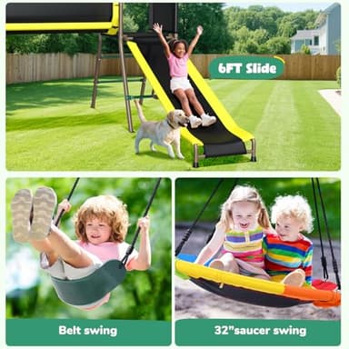 Hapfan 660lbs Swing Set with Slide,Crawl Tunnel and Monkey Bars for Backyard,5 in 1 Metal Swingset Outdoor for Kids Aged 3-12 - Image 4