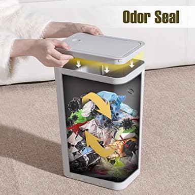 TrashAid 3 Pack Bathroom Trash Can with Lid, 2.6 Gallon / 10 Liter Small Garbage Can with Press Top Lid, Plastic Wastebasket with Pop-up Lids for Toilet, Office, Bedroom, Living Room, Grey - Image 5