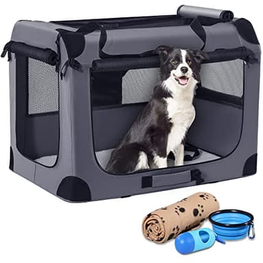 Petprsco Portable Dog Crate - 32"x23"x23" Collapsible Dog Travel Crate for Medium/Large Dogs with Soft Blanket, Foldable Bowl & Poop Bag Dispenser - Indoor & Outdoor Use - Image 1