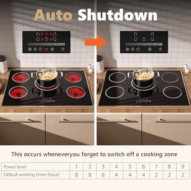 Pladeca 30 Inch Electric Cooktop, 5 Burner Electric Stove Top 6900W, 30" Built-In Ceramic Countertop with Metal Frame, Child Lock, Timer, Slide Control, 220-240V Hardwired (No Plug) - Image 5