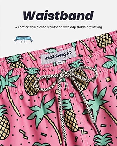maamgic Mens Swim Trunks Quick Dry Swim Shorts with Mesh Lining Funny Swimwear Bathing Suits 7inch Pineapple Palm Tree Pink Large - Image 3
