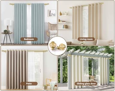 1 Inch Gold Double Curtain Rods 36 to 72 Inches (3 to 6 ft), USFOOK Drapery Rods for Windows, Telescoping Dual Curtain Rod with Luxury Translucent Finials - Image 6