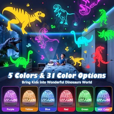 PIKOY Dinosaur Night Light Projector | 15 Sounds & 3D Films | 31Colors & Remote Control | Dinosaur Toys for Kids 3-8, Toddler Toys, Boys Room Decor, STEM Educational Gifts - Image 2