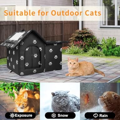 Large Cat Houses for Outdoor Cats, Weatherproof Outdoor House for Feral Cats, Collapsible Outside Cat House with Windproof Door, DIY Cardboard and Soft Mat, Warm Stable Stray Cats Shelter in Winter - Image 5