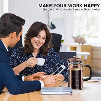 QUQIYSO Coffee Maker 304 Stainless Steel French Press with 4 Filter, Heat Resistant Durable, Easy to Clean, Borosilicate Glass Coffee Press, 100% BPA Free Teapot, 21 ounce, copper - Image 5