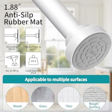 YNL Shower Curtain Rod 34-96 Inches, Non-Slip, Never Rust, No Drill Spring Tension Curtain Rod for Bathroom Window Stainless Steel, White - Image 2