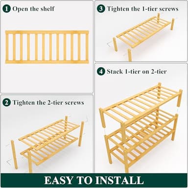 Smiry Shoe Rack, 3 Tier Bamboo Shoe Organizer, Stackable Free Standing Wooden Shoe Storage Shelf for Closet, Entryway, Front Door Entrance, Natural - Image 6