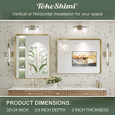 TokeShimi Bathroom Mirror for Wall 24 x 32 Inch Gold Brushed Brass Metal Rounded Corner Rectangle Mirror Wall Mirror in Metal Frame - Image 8