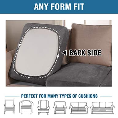 H.VERSAILTEX Velvet Stretch Couch Cushion Cover Plush Cushion Slipcover for Chair Loveseat Sofa Cushion Furniture Protector Seat Cushion Sofa Cover (3 Piece Sofa Cushion Covers, Grey) - Image 7