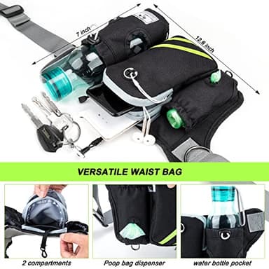 SHINE HAI Retractable Hands Free Dog Leash with Dual Bungees for 2 Dogs, Adjustable Waist Belt, Reflective Stitching Leash for Running Walking Hiking Jogging Biking Black - Green - Image 6