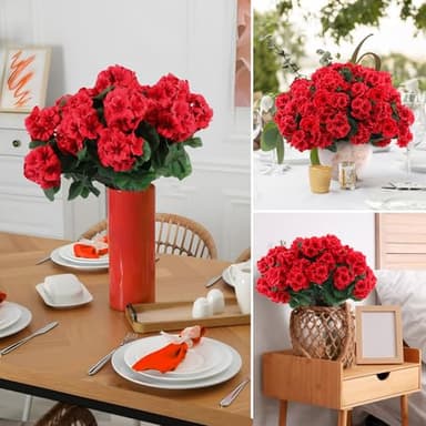 Hananona 6 Pcs Artificial Geranium Flowers for Outdoors Geranium Silk Red Flower Outdoor UV Resistant Garden Plants Faux Flowers for Christmas Home Kitchen Table Centerpieces Decor (6, Red) - Image 8