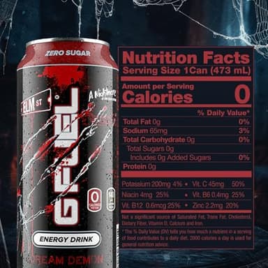 G Fuel Energy Drink, Fruit Punch, Sugar Free Beverage with 140mg Caffeine, Daily Energy Boost with Focus Amino, Vitamin + Antioxidants, 16 oz Cans (Nightmare on Elm Street, 12-Pack) - Image 2