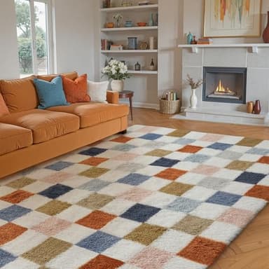 PureCozy Checkered Rug 8x10 for Living Room, Modern Rainbow Shag Rug Washable Non-Slip Large Area Rug Super Soft Indoor Fuzzy Carpet Fluffy Rugs for Bedroom Home Aesthetic Decor - Image 5