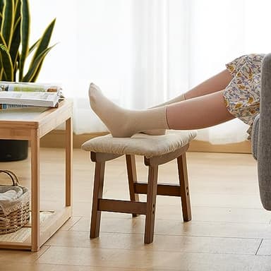Foot Stool Ottoman Foot Rest Under Desk,Small Stool for Living Room, Bedroom and Kitchen (Brown Legs - Beige Stool Surface) - Image 7