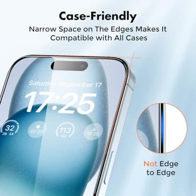 UNBREAKcable 3-Pack Screen Protector for iPhone 15, Double Shatterproof Tempered Glass [Easy Installation Frame] [9H Hardness] [99.99% HD Clear] [Case Friendly] for iPhone 6.1 inch - Image 6