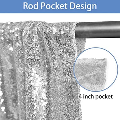 Hahuho Silver Sequin Backdrop Curtain, 4PCS 2FTx8FT Glitter Backdrop Curtain for Parties, Christmas, Wedding, Party Decoration（4 Panels, 2FT x 8FT, Silver - Image 2